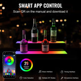LED Lighted Liquor Bottle Display Bar Shelf RF App Control 24in 2 Step Remote Controlled Bar Shelf
